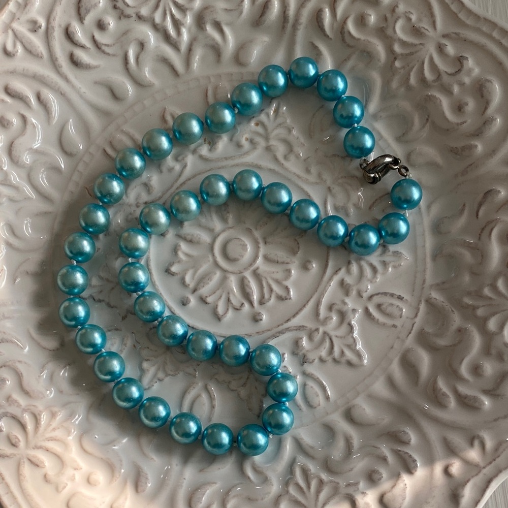 Tiffany Blue Teal Freshwater Cultured Pearl Necklace & Bracelet Set - Picture 12 of 16